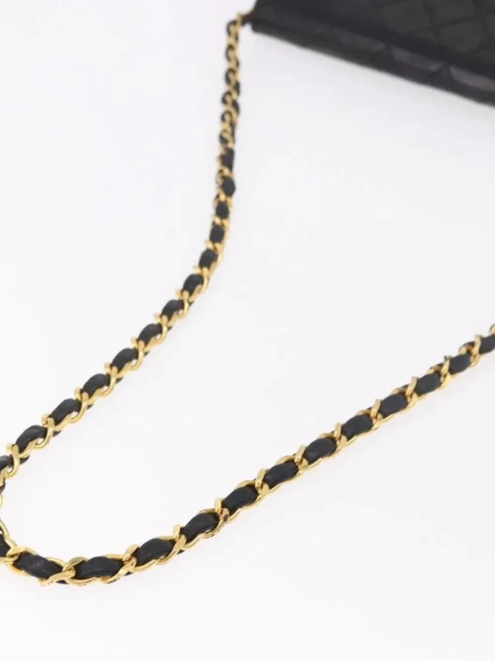 CHANEL Chain Shoulder Bag Lamb Skin Black Gold CC Auth 143810